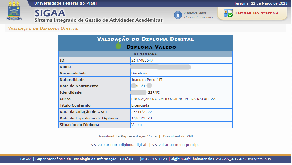 Certificado de Validação de diploma SIGAA