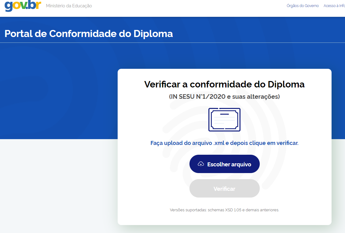 página de conformidade do diploma