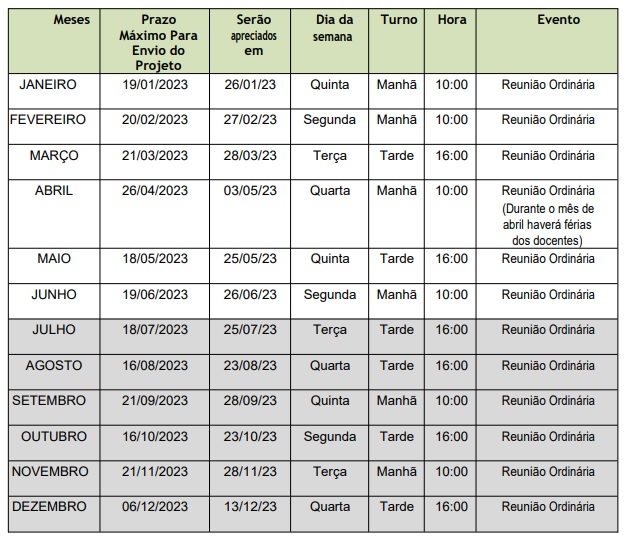 Calendário CEP 2023